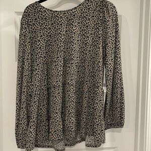 Long sleeve ruffle cheetah leopard print peplum babydoll top